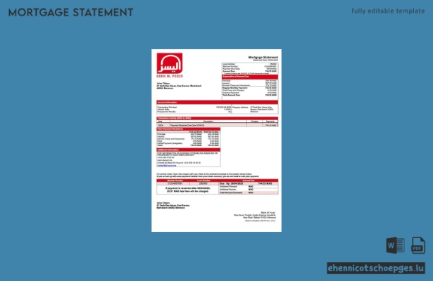 Beispielansicht eines Hypothekenauszugs der marokkanischen Bank Al Yousr (Word- und PDF-Format)